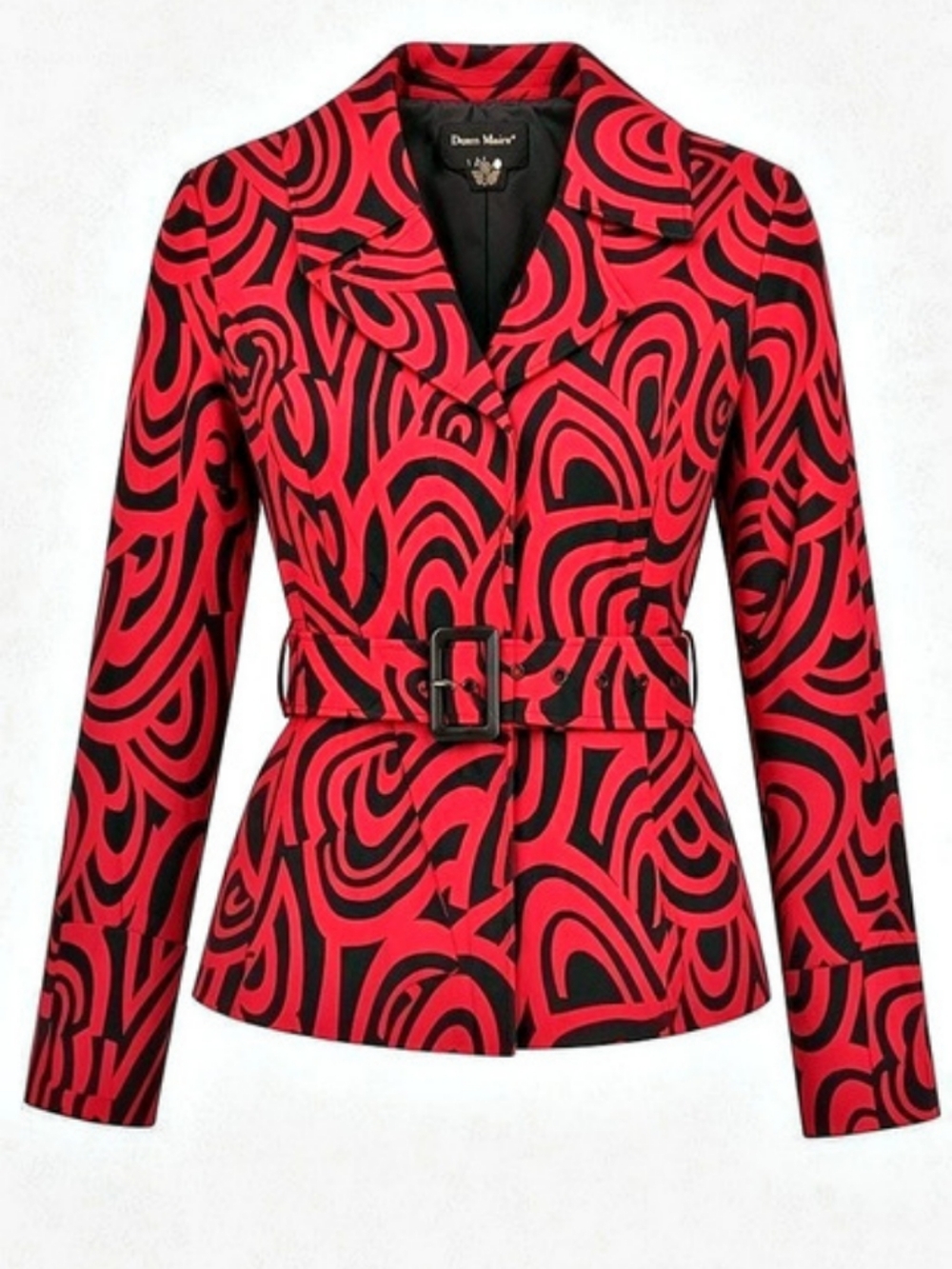 Donna Moore Abstract Belted Blazer in Red & Black Large Like New